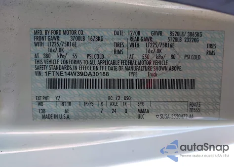 2009 Ford E-150 Commercial/Recreational из США, поврежденный, VIN 1FTNE14W39DA30188